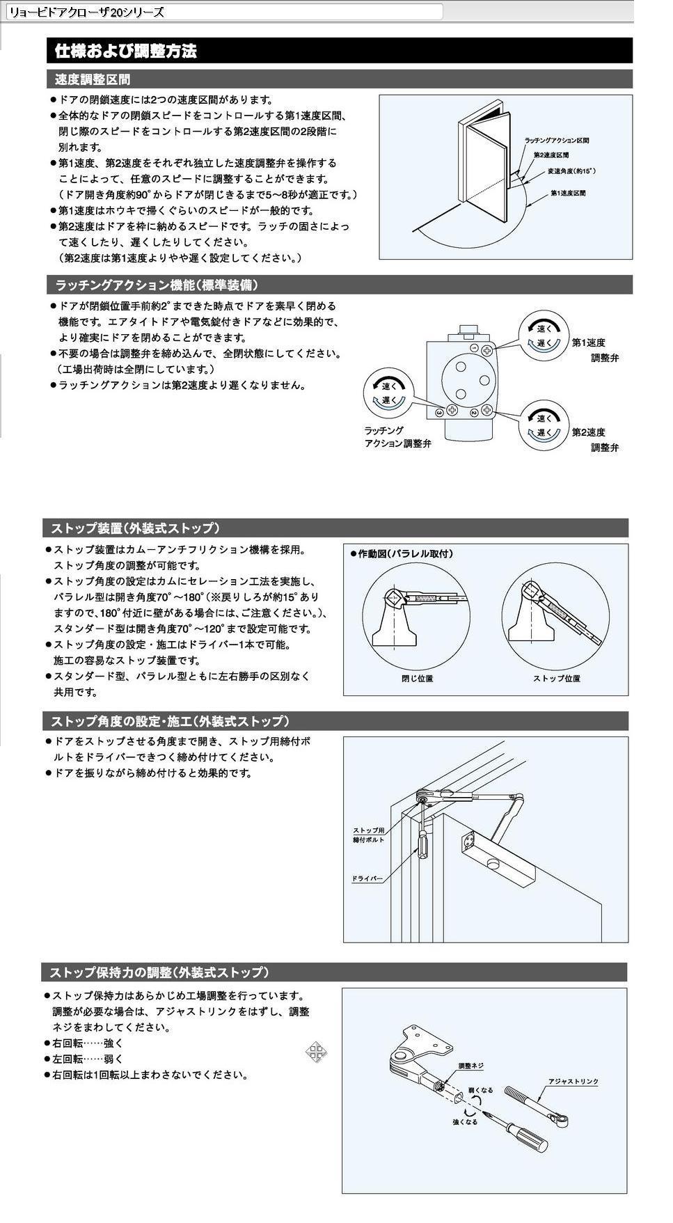 S-21P シルバー リョービ ドアクローザ 20シリーズ パラレル型 ストップ付 S-21P