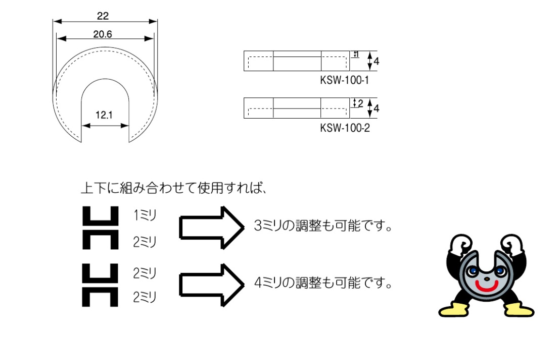 ワッシャ君 クマモト お手軽丁番スペーサー KSW-100-1 KSW-100-2