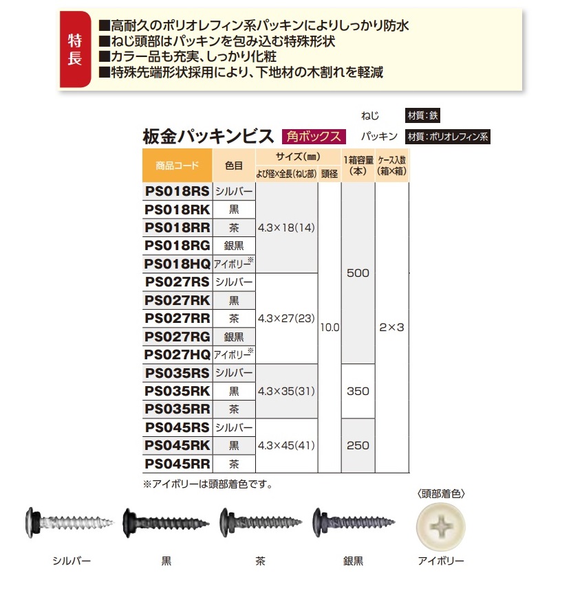 結婚祝い ステンレス 板金パッキンビス 角ボックス 黒 27mm 500本入 PS027SK