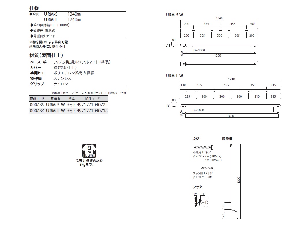 川口技研 川口技研 004-00756 ホスクリーン URM-L-W ホワイト (00400756)