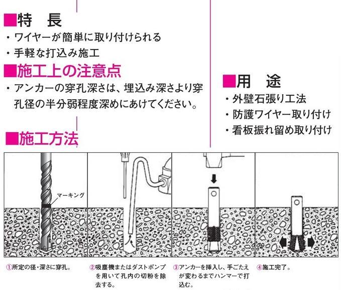 サンコーテクノ ステンレス製石引アンカー(SWAタイプ) SWA-1045・SWA