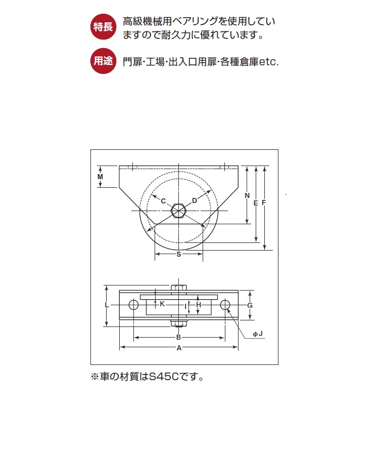 宅配 S45C重量戸車ワイドタイプ 車のみ 200mm トロ型 1個価格 ヨコヅナ JGPW2007