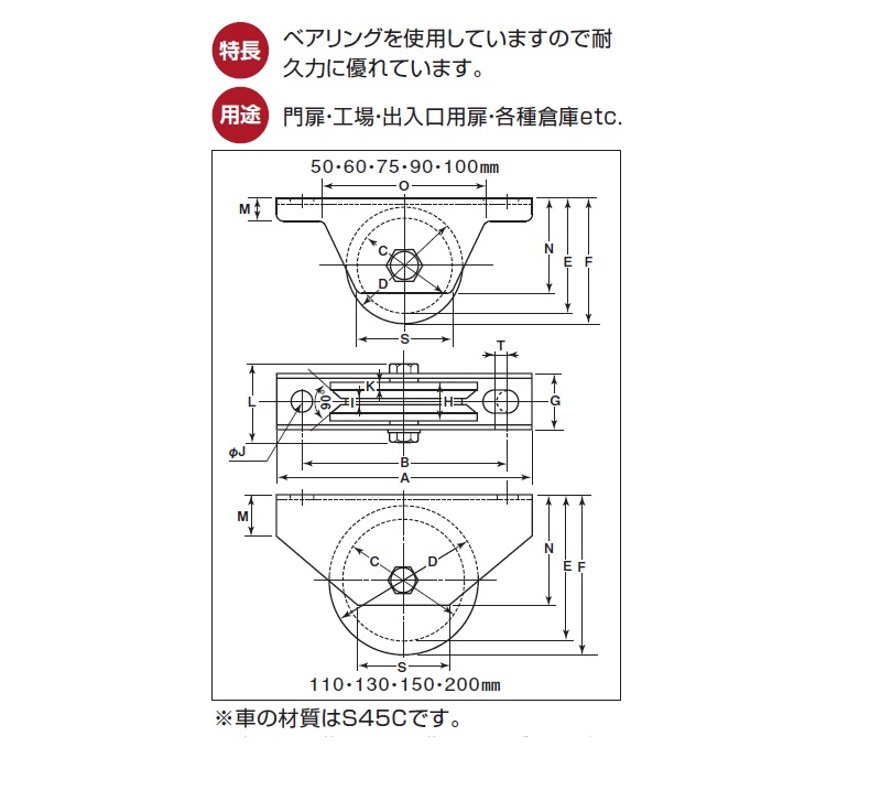 ヨコヅナ JBP-0901 ステンレス重量戸車 溝R車型 90mm(車のみ)   1個 - 1