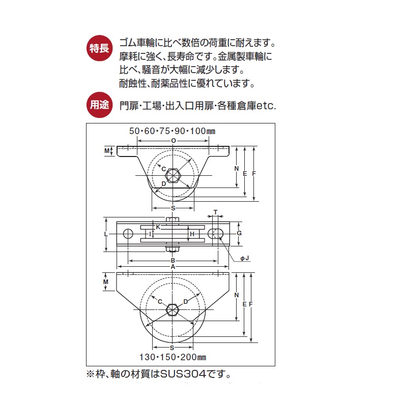 ヨコヅナ JCP-1302　440Cベアリング入 ステンレス重量戸車 平型 130mm(車のみ)   1個 - 1