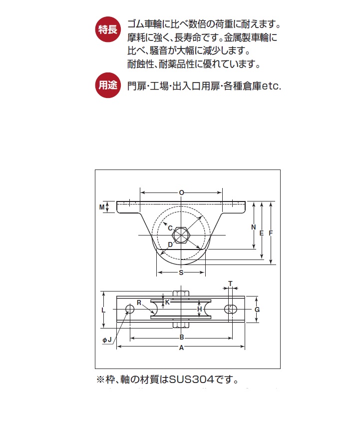 ヨコヅナ MC防音重量戸車【溝R車型】 50mm/60mm/75mm/90mm/100mm JMS