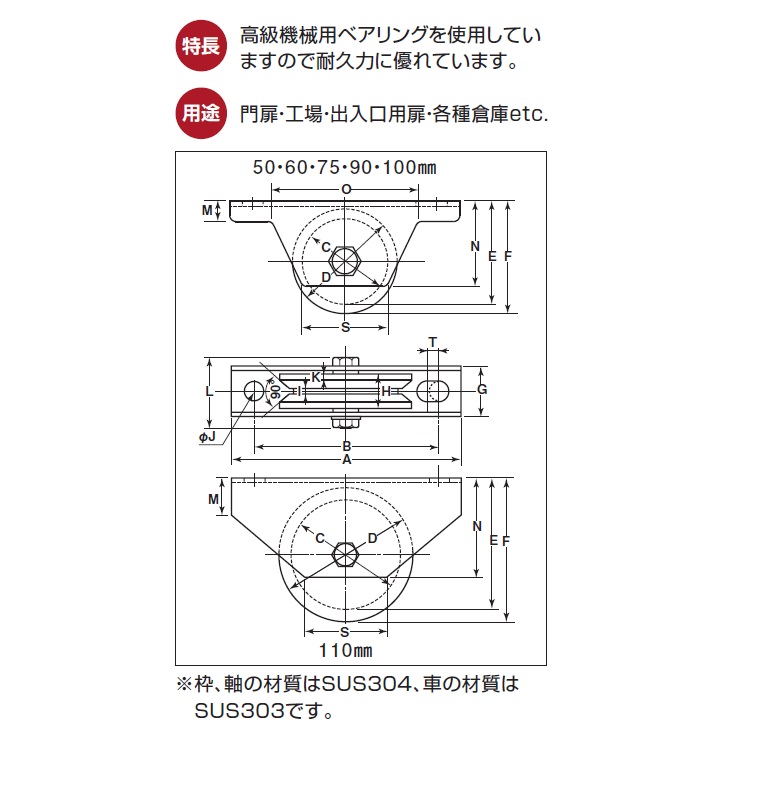 ヨコヅナ ステンレス重量戸車 VH兼用型 1個 車のみ JBP-0906 通販