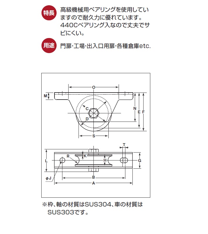 公式の店舗 Toda-Kanamonoヨコヅナ JCS-2005 440Cベアリング入 ステンレス重量戸車 V型 200mm 1個