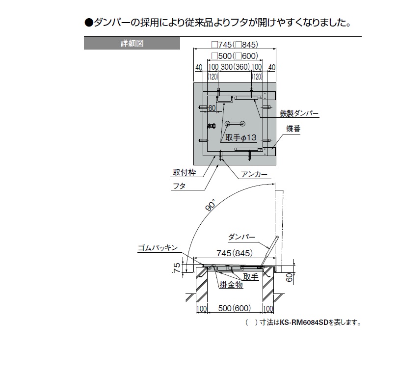 ナスタ (旧 ｷｮｰﾜﾅｽﾀ） ステンレス角型屋上マンホール【ガスダンパー式