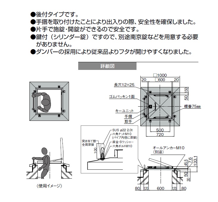 ナスタ KS-RM8260SD 屋上点検ハッチ ステンレス／埋込タイプ／ガス