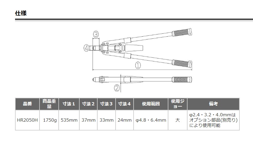 ロブテックス エビ印 ハンドリベッター ＨＲ２０５０Ｈ / 建築金物通販