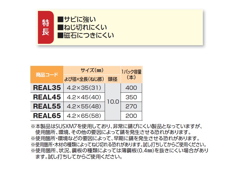 若井産業 （WAKAI ） 板金ビス ステンレスXM-7 REAL35・REAL45・REAL55