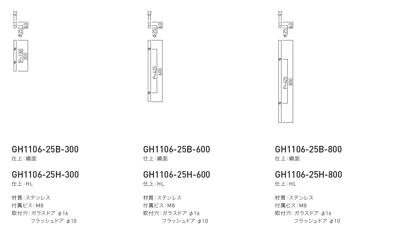 新協和 Stainless Material ドアハンドル【刀（KATANA）】 GH1106-25B 