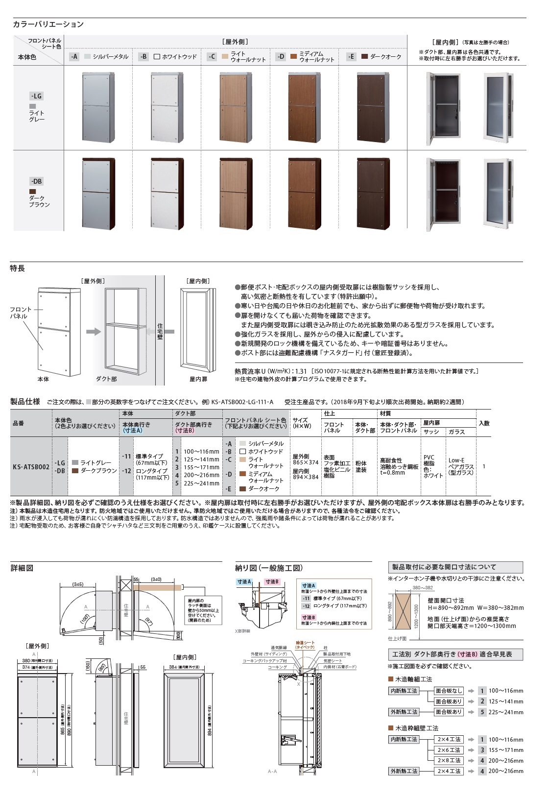 ナスタ 貫通配達ユニット KS-ATSB002-LG・KS-ATSB002-DB / 建築金物