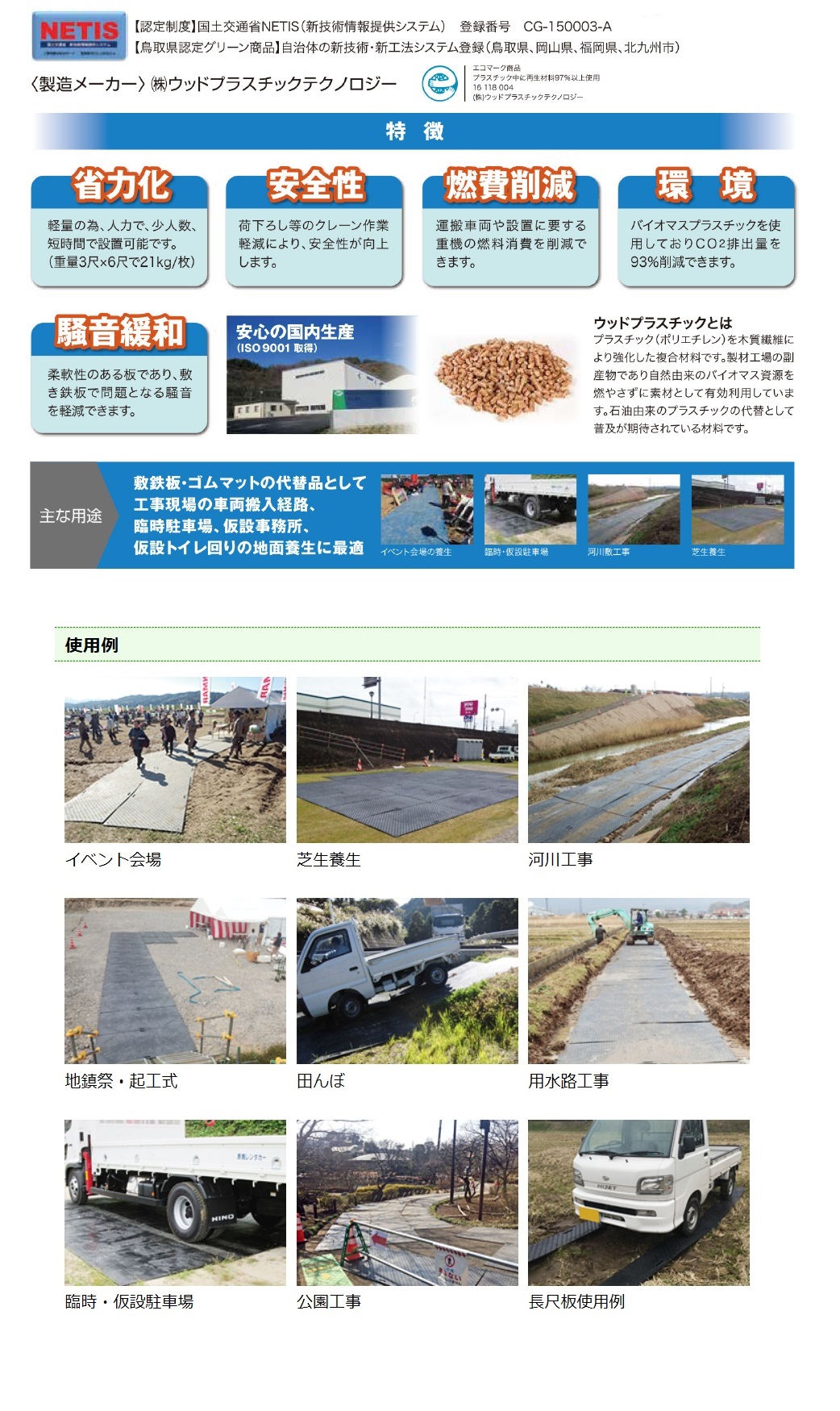 倉 5枚 20mm厚 Wボード36 両面凹凸 1820×910 樹脂製敷板 地盤の養生ボード 芝生養生 河川敷工事 敷き板 臨時駐車場 仮設駐車場 