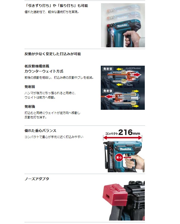マキタ 充電式タッカ ST421DRG ST421DZK / 建築金物通販【秋本勇吉商店】