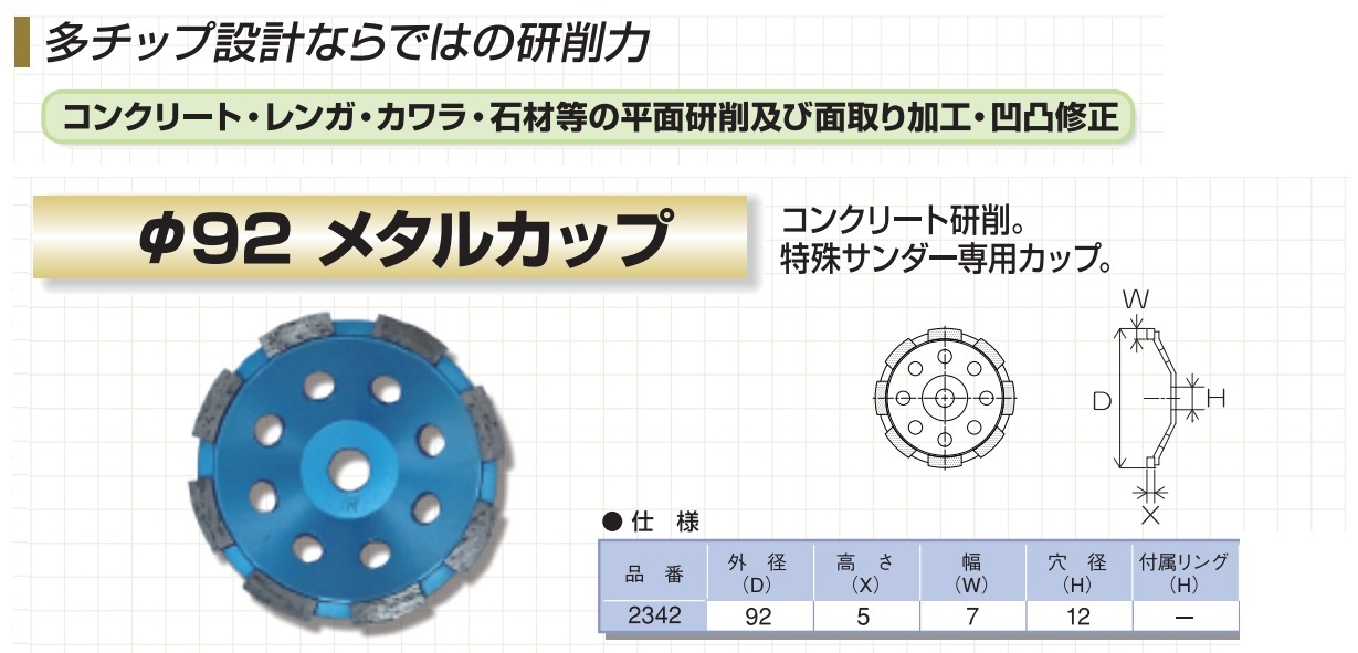 呉英製作所 ダイヤモンドカップホイール F92メタルカップ F92 2342 秋本勇吉商店 Webショップ