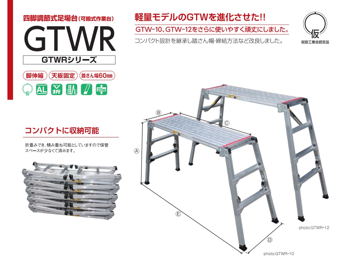 雑誌で紹介された 四脚調節式 天板伸縮式 足場台 飛天馬 CEE25-1509