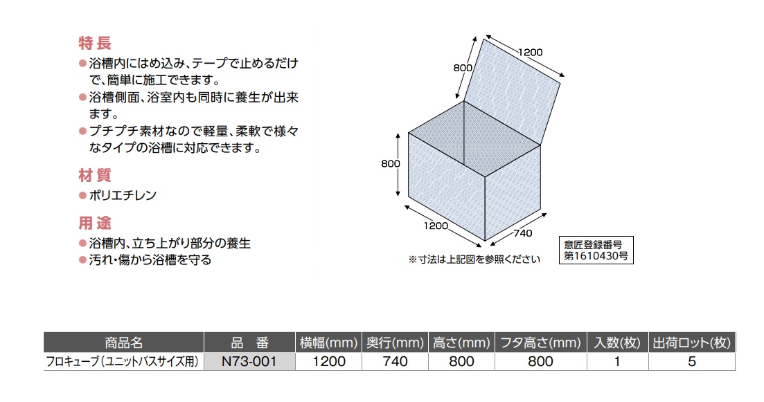 養生材【フロキューブ（ユニットバスサイズ用）】N73-001 mf102 / 建築